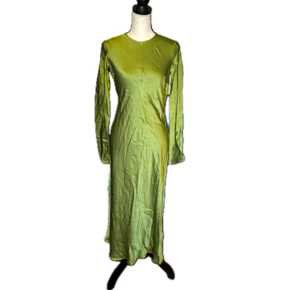 NWT Ghost London Green Satin Maxi Dress Sz XS - Picture 2 of 9
